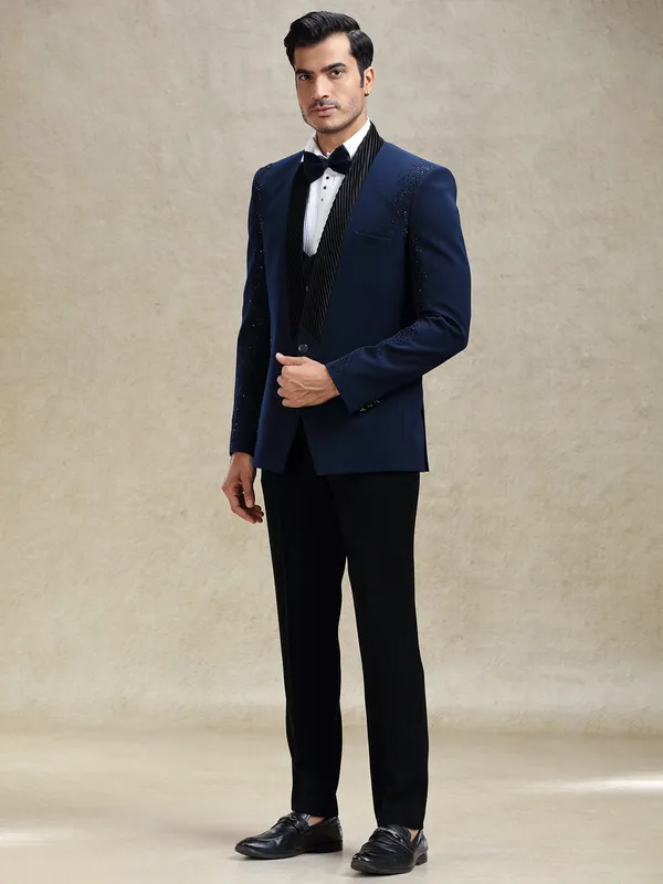 Blue terry rayon partywear tuxedo suit