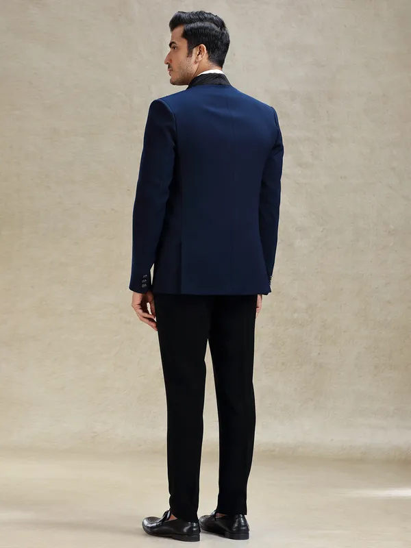 Blue terry rayon partywear tuxedo suit