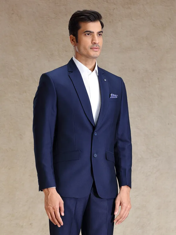 Blue terry rayon textured blazer for men