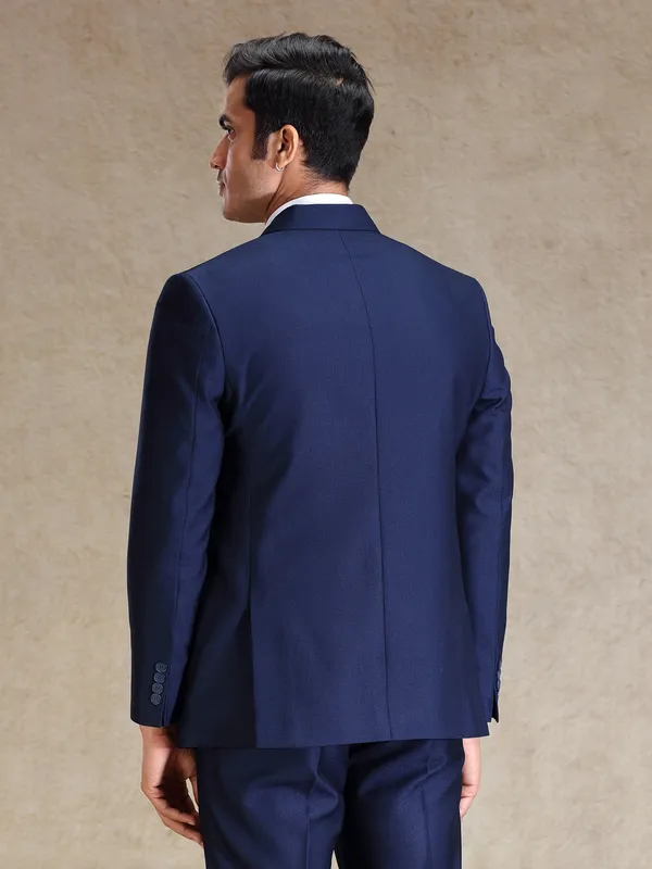Blue terry rayon textured blazer for men