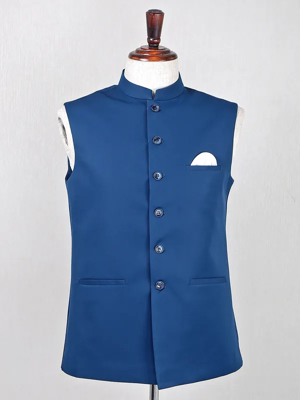 Blue terry rayon waistcoat for wedding