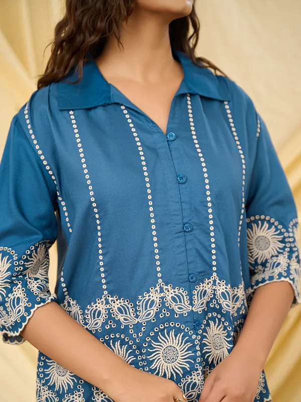 Blue thread cotton co-ord set for women