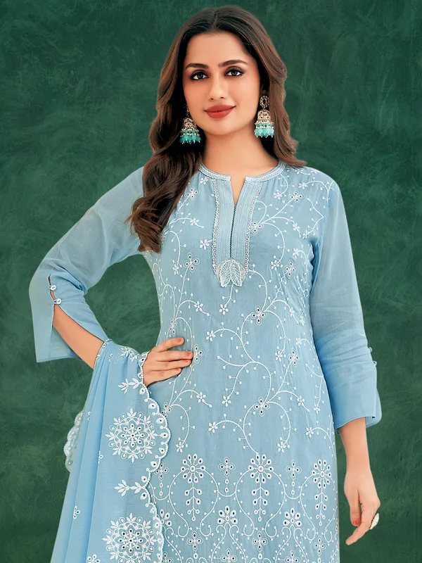 Blue thread worked mulmul salwar suit