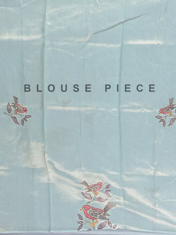 Blue tissue saree with printed detailing