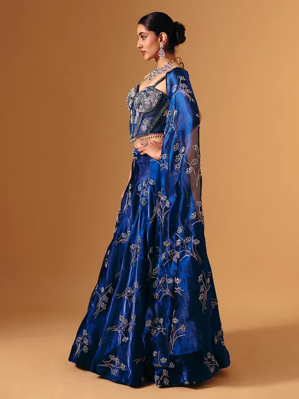 Blue tissue satin silk designer lehenga choli