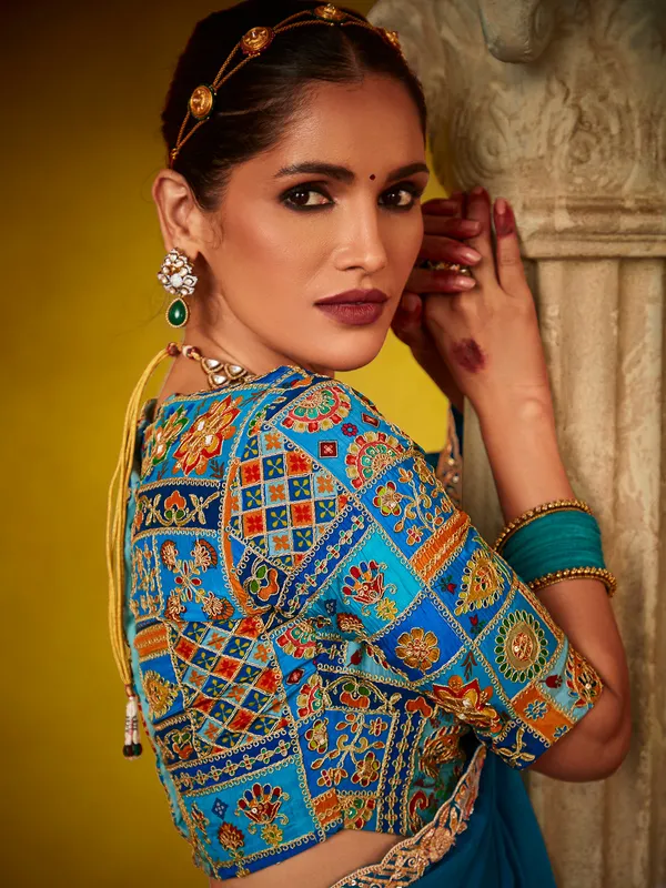 Blue tissue silk saree with sequins work