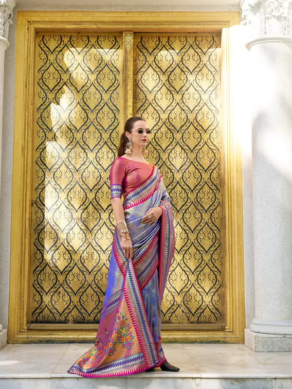 Blue tissue silk zari weaving saree