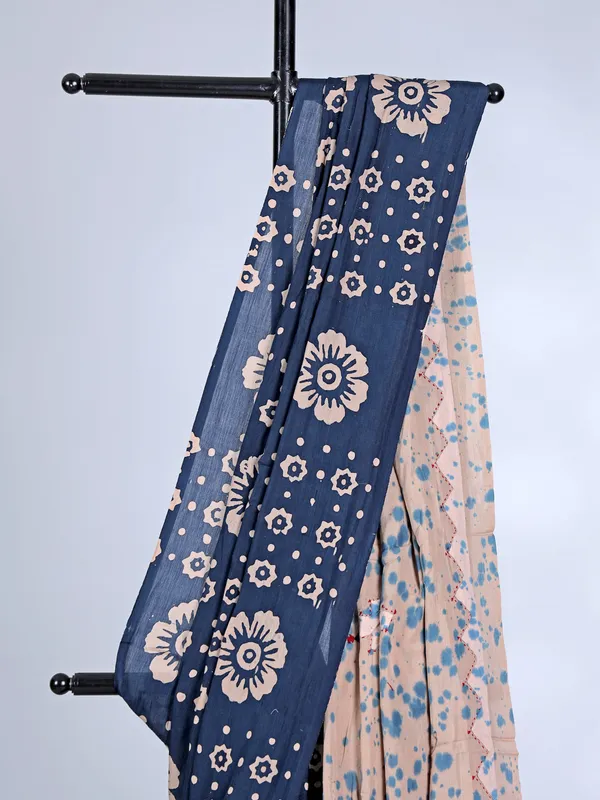Blue tusser silk saree with thread work