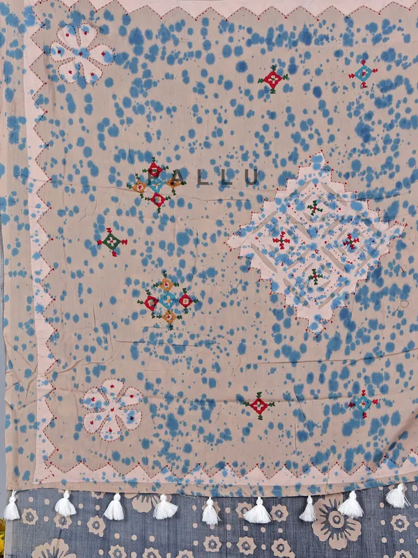 Blue tusser silk saree with thread work