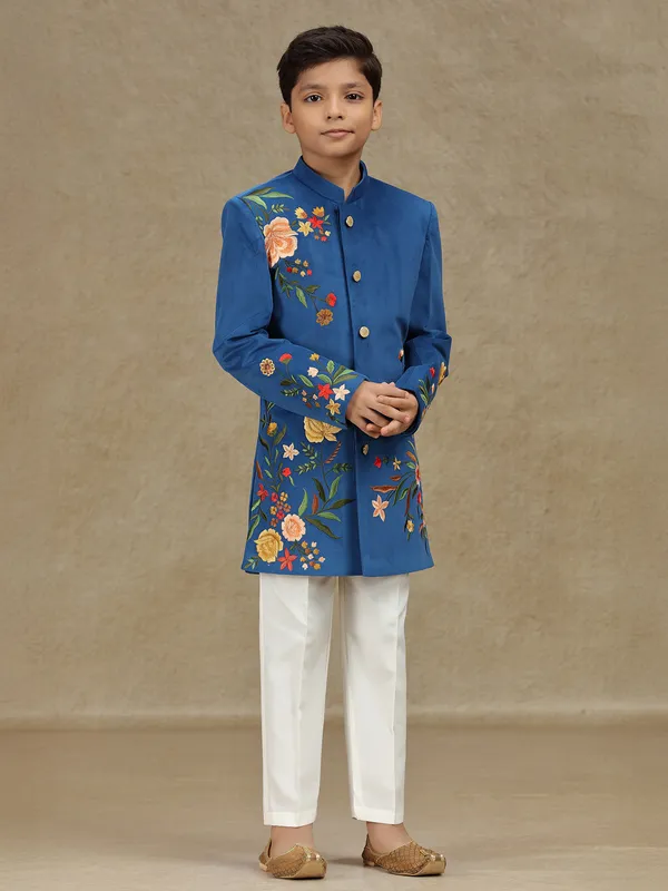 Blue velvet indowestern for boys