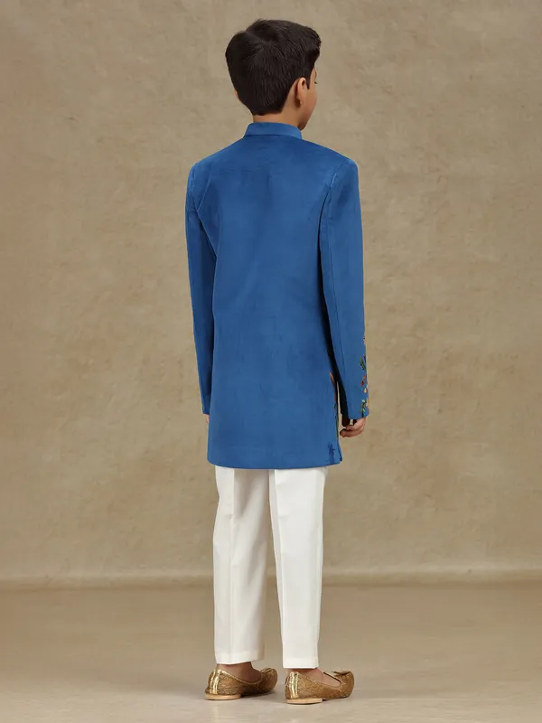 Blue velvet indowestern for boys