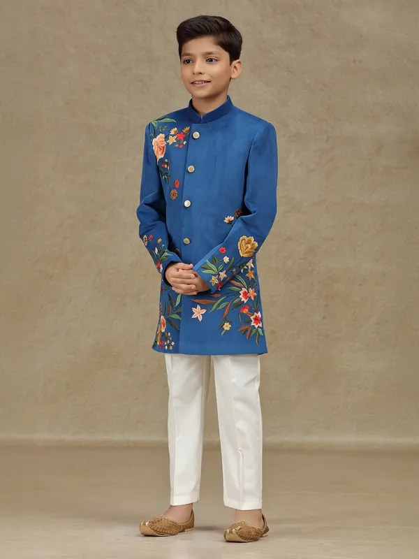 Blue velvet indowestern for boys