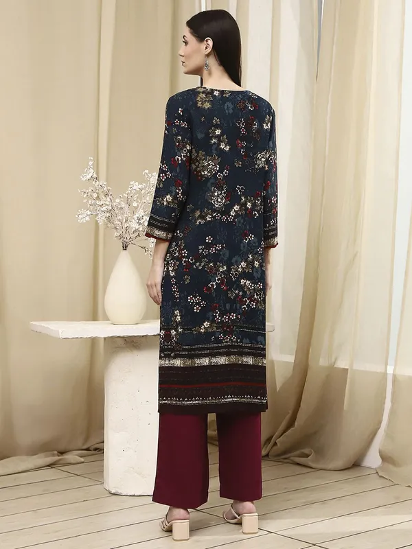 Blue viscose casual printed kurti