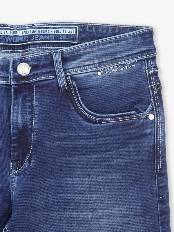 Blue washed narrow fit denim jeans from MD SWORD