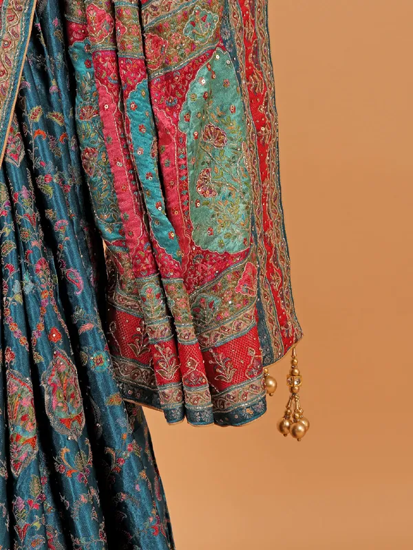 Blue wedding wear modal silk saree