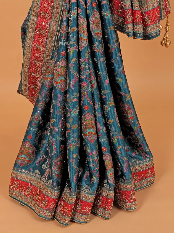 Blue wedding wear modal silk saree