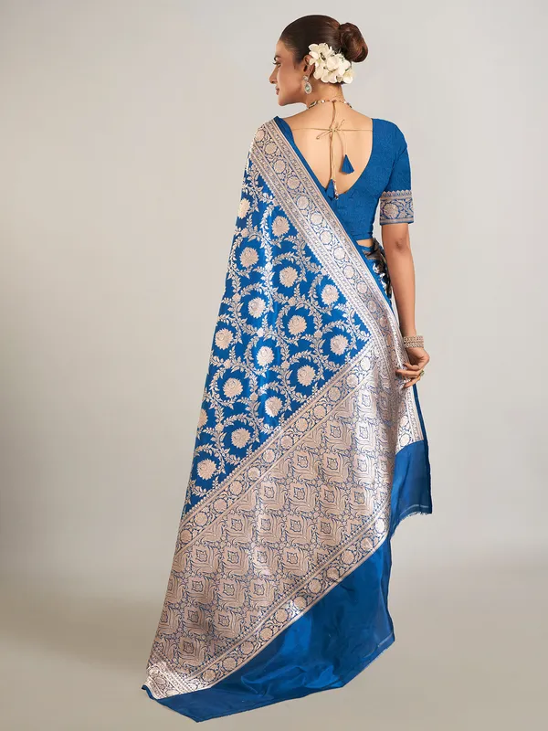 Blue zari weaving banarasi silk saree for wedding