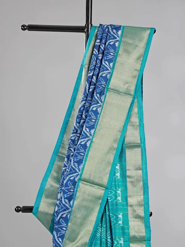 Blue zari weaving patola silk saree for wedding charm