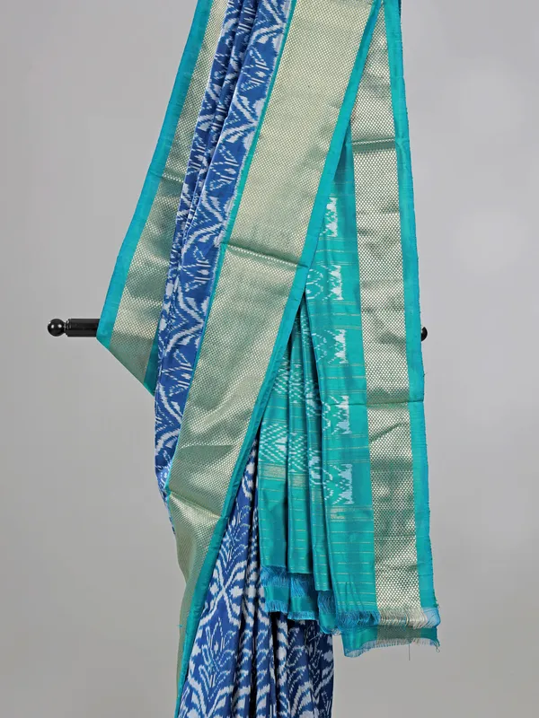 Blue zari weaving patola silk saree for wedding charm