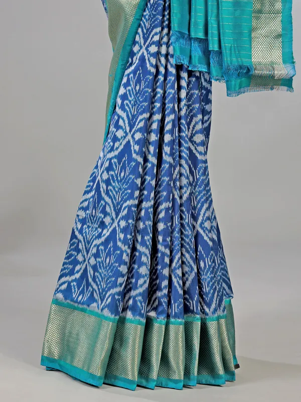 Blue zari weaving patola silk saree for wedding charm
