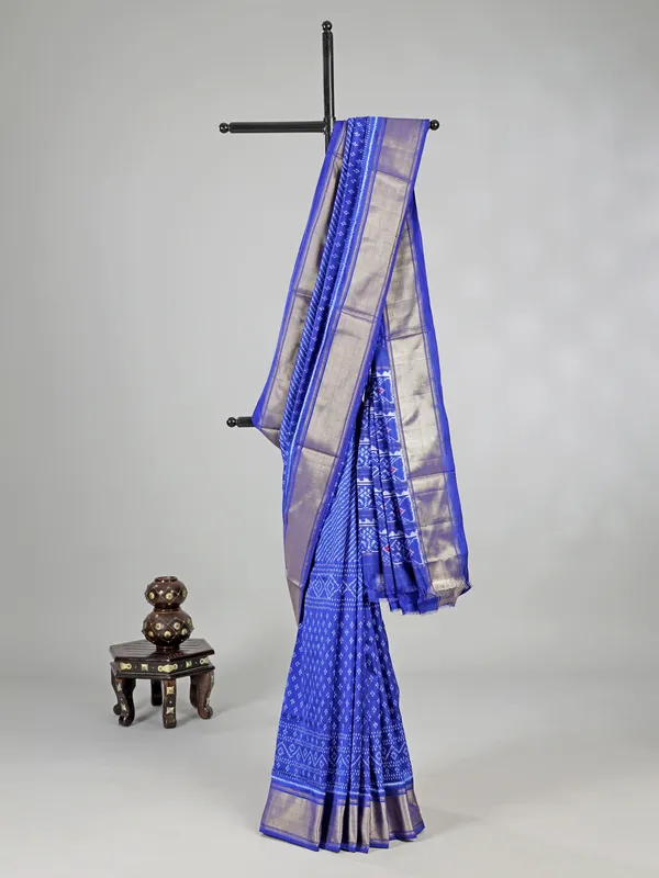 Blue zari weaving patola silk saree with stunning prints