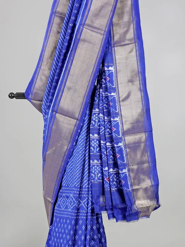 Blue zari weaving patola silk saree with stunning prints