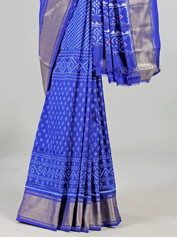 Blue zari weaving patola silk saree with stunning prints