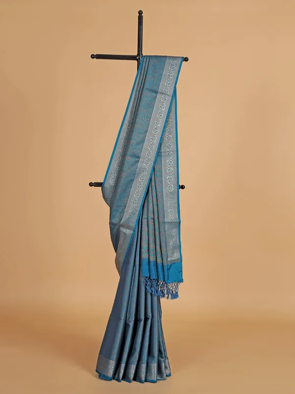 Blue zari weaving silk wedding wear saree