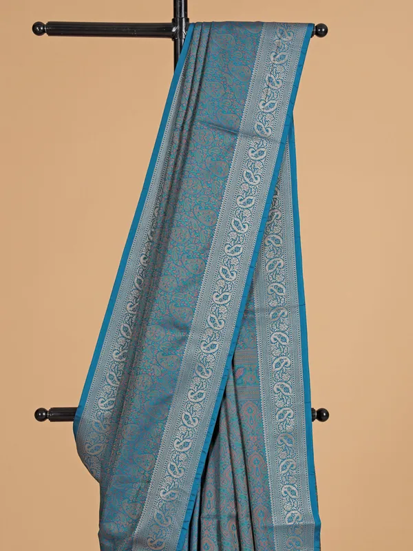 Blue zari weaving silk wedding wear saree