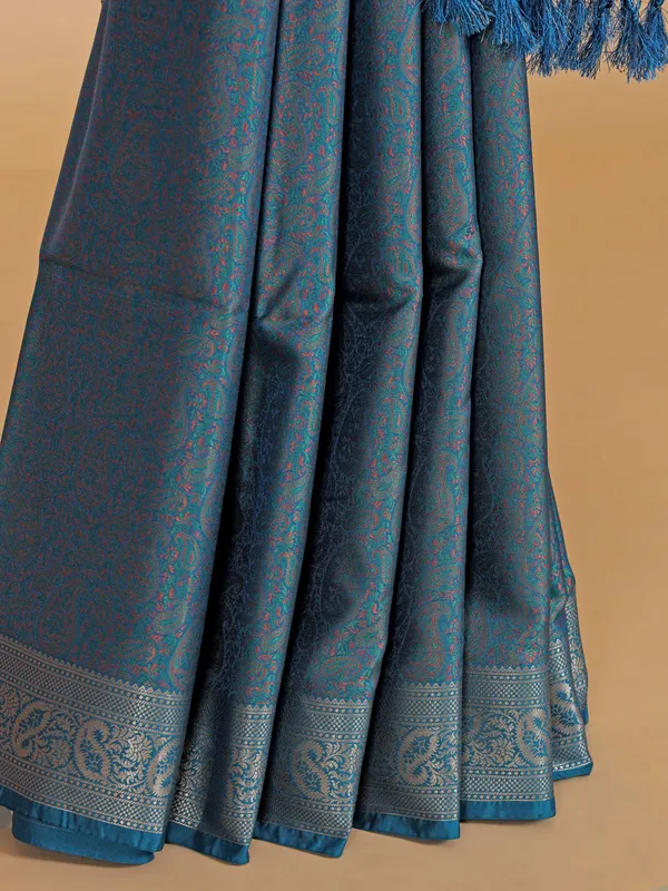 Blue zari weaving silk wedding wear saree