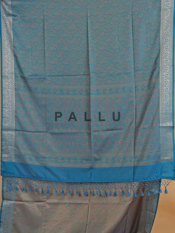 Blue zari weaving silk wedding wear saree