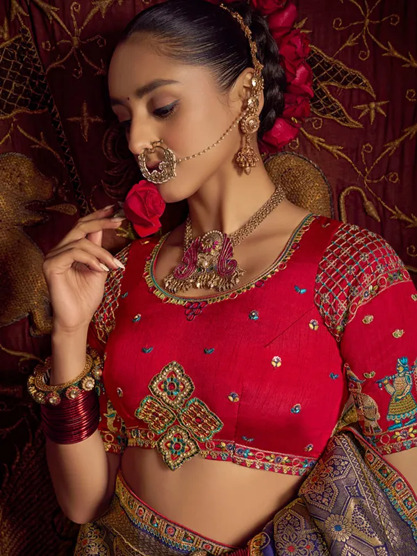 Blue zari worked silk saree for wedding
