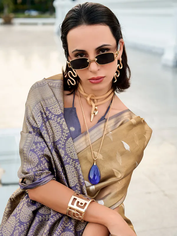 Blue zari worked tissue silk saree