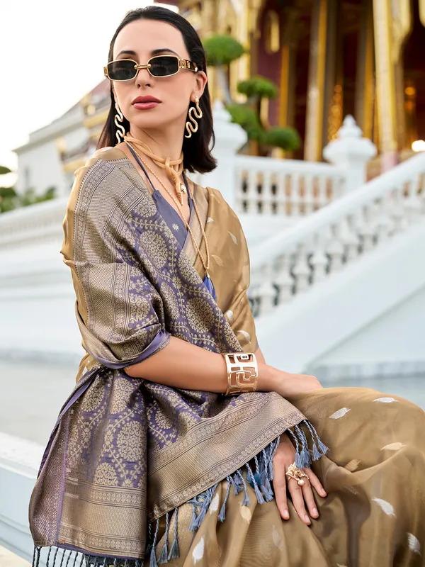 Blue zari worked tissue silk saree