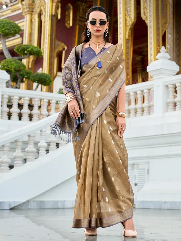 Blue zari worked tissue silk saree