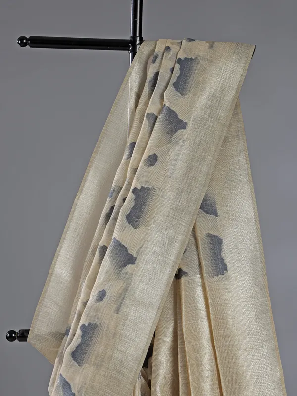 Blue zari woven semi cotton saree with unstitched blouse