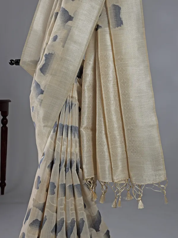 Blue zari woven semi cotton saree with unstitched blouse