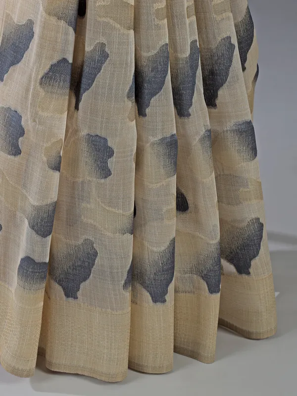 Blue zari woven semi cotton saree with unstitched blouse