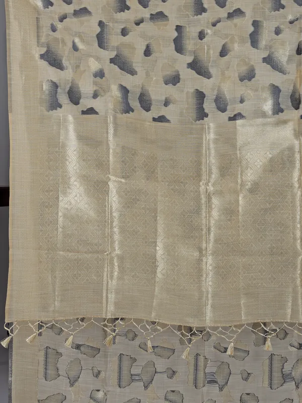 Blue zari woven semi cotton saree with unstitched blouse