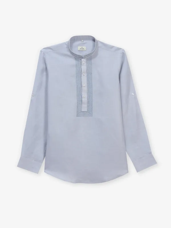 Bluish grey cotton short kurta style shirt