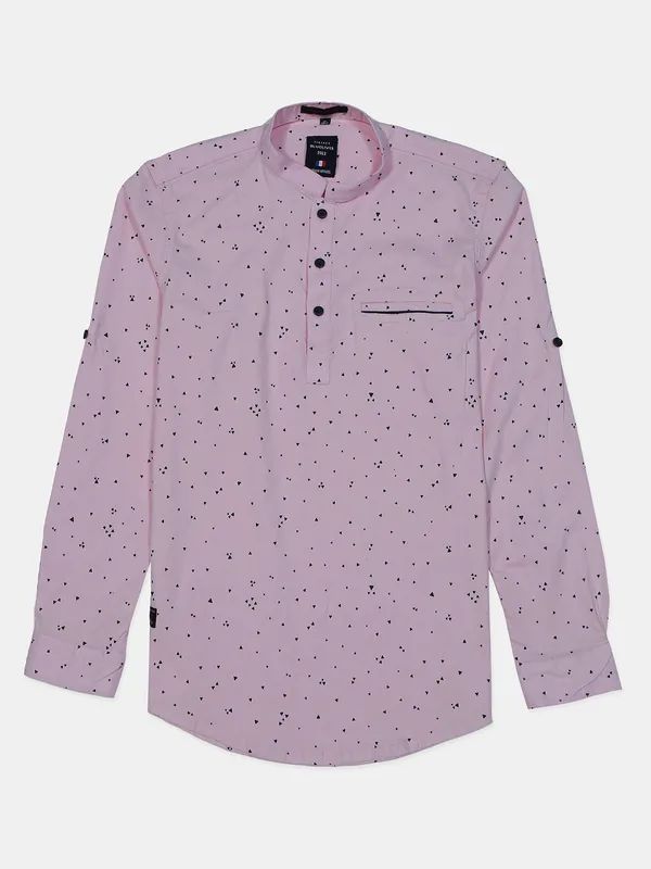 BLUOLIVES casual printed light pink kurta style shirt