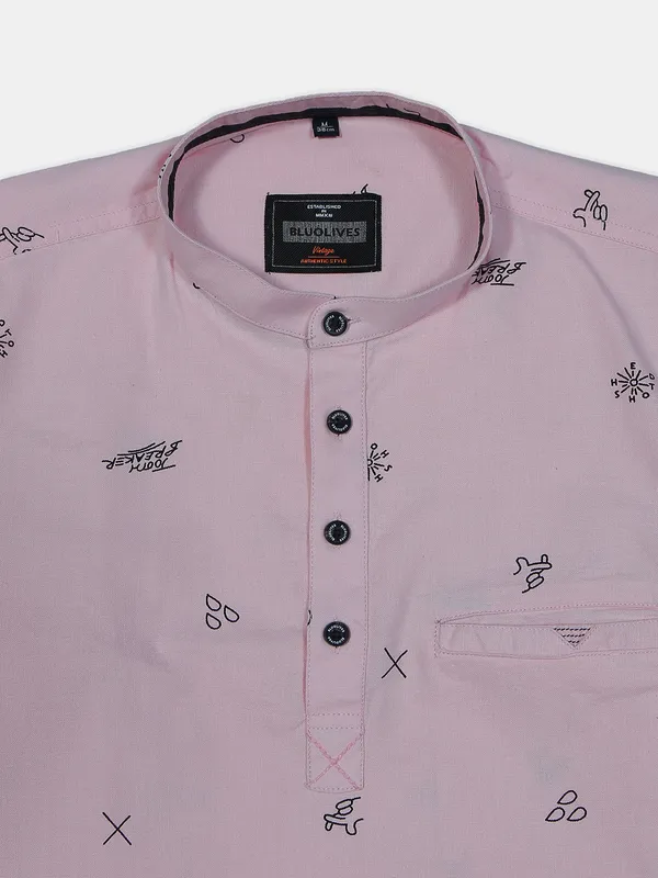 BLUOLIVES printed cotton kurta style shirt in pink