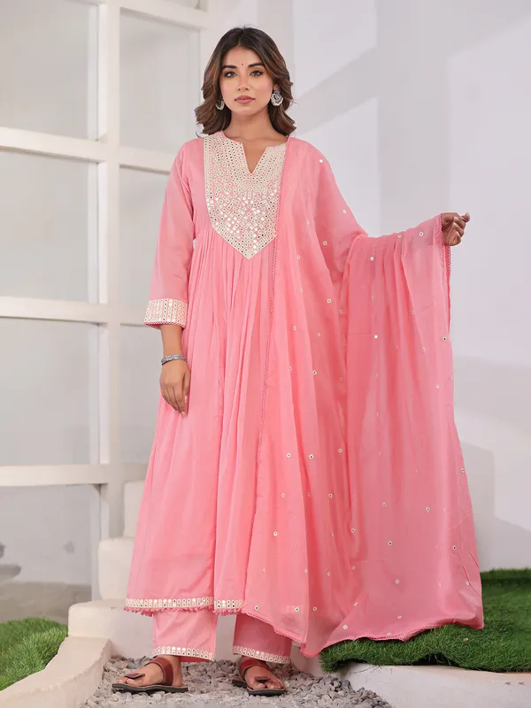 Blush radiance pink kurti set with aabla yoke