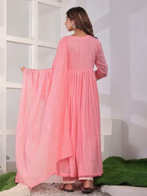 Blush radiance pink kurti set with aabla yoke