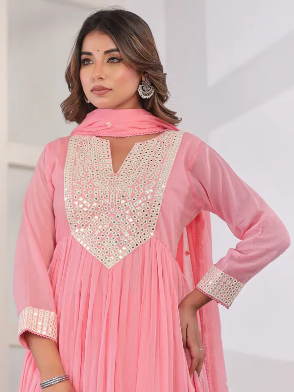 Blush radiance pink kurti set with aabla yoke