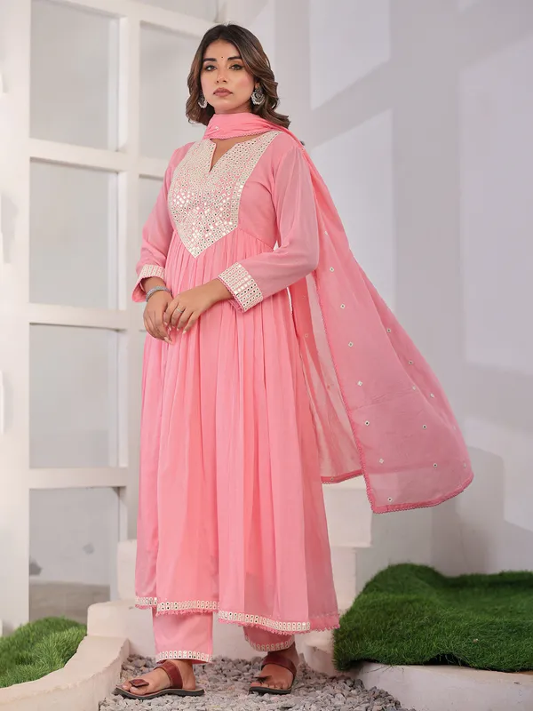 Blush radiance pink kurti set with aabla yoke