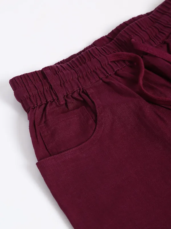 Boom ankle length wine cotton pant