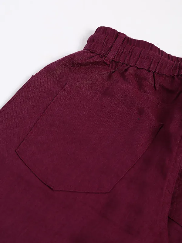 Boom ankle length wine cotton pant