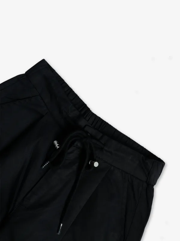 Boom black cotton plain ankle pant