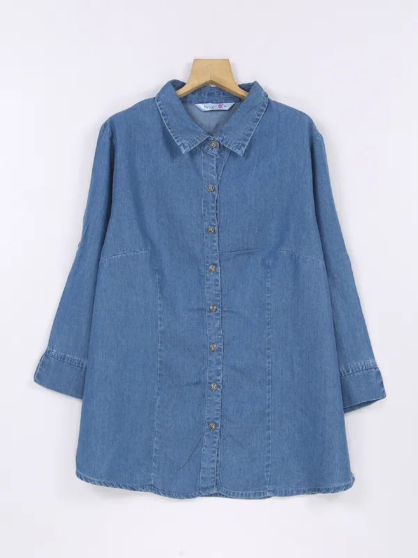 Boom blue plain denim shirt